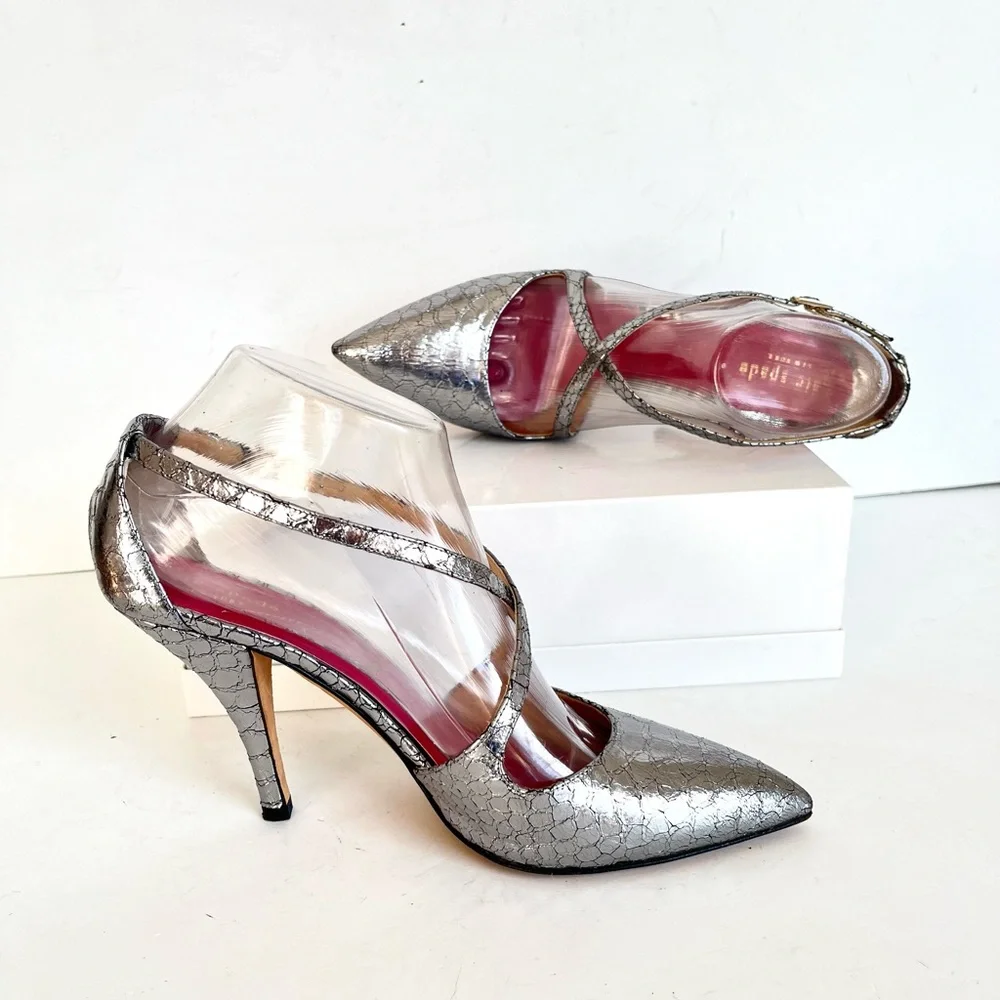 Kate Spade silver snakeskin heels 7.5